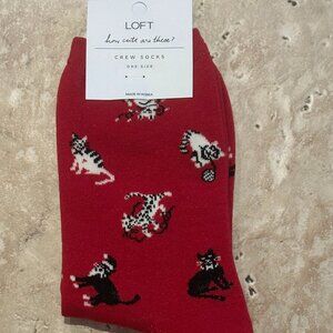 ANN TAYLOR LOFT HOLIDAY KITTENS CREW SOCKS:NWT CATS TANGO RED